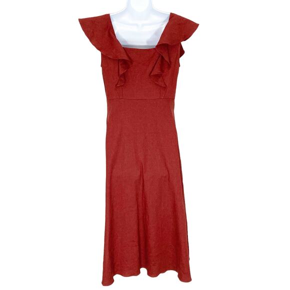 Elegant Ruffled Midi Dress in Rich Brown - Picture 5 of 15